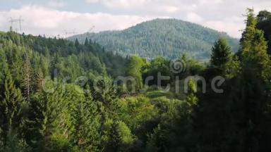 美丽的喀尔巴阡山景观在夏季阳光明媚的日子。 <strong>青松</strong>林，山峦叠嶂，碧云天
